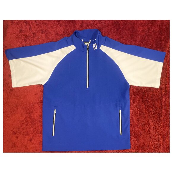 Men's FootJoy Half-Zip Short Sleeve Golf Shirt - Blue and White Medium - Picture 1 of 5